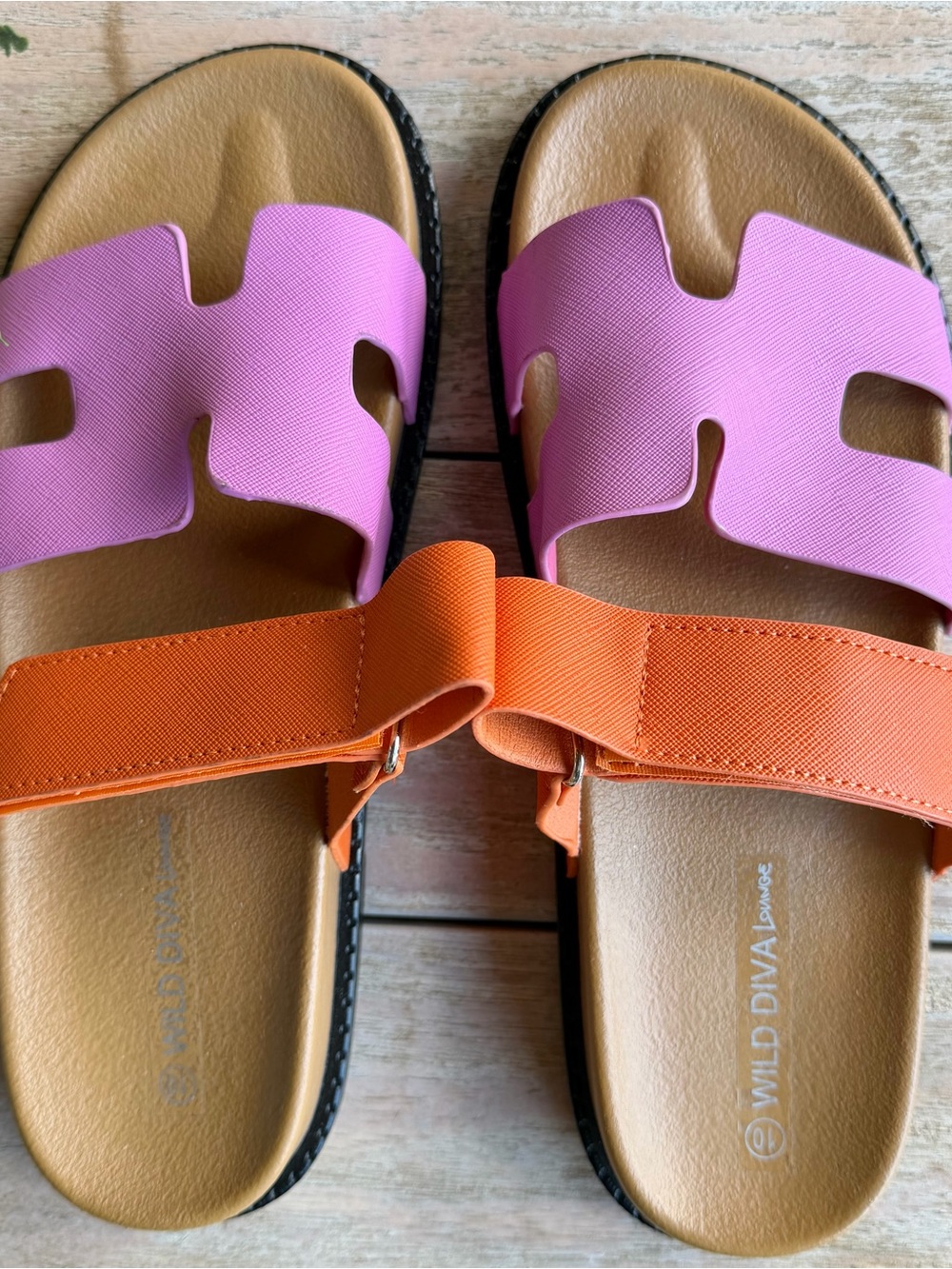 Wild Diva Lavender and Orange Women's Slide Sandals New Without Tags